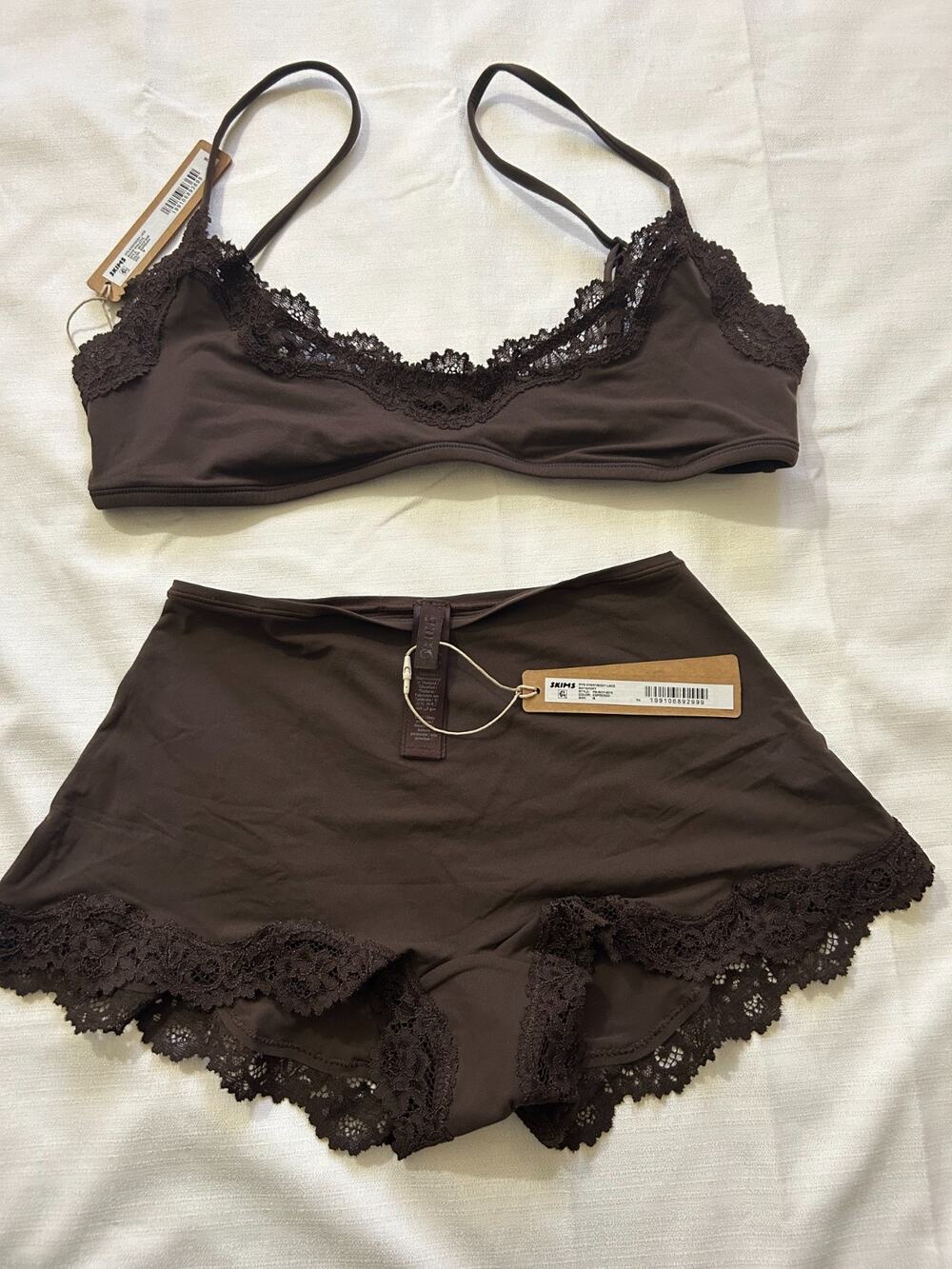 Skims NWT Fits Everybody Bralette & Fits Everybody Lace Boyshort Espresso Size M